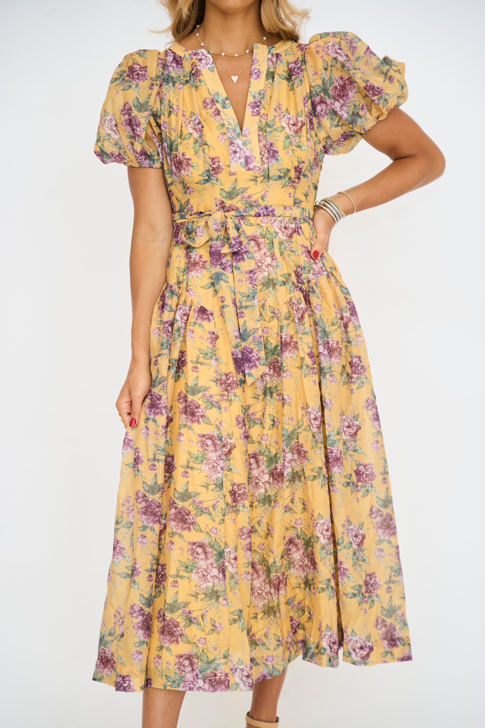 Michelle Floral Belted Midi Dress