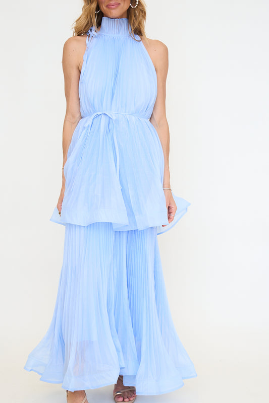 Ruffle Collar Tiered Halter Maxi Dress