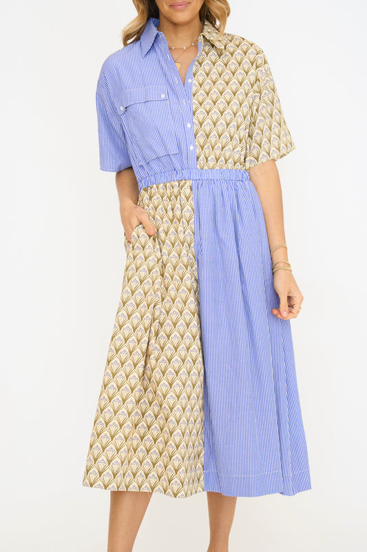 Mixed Print Shirt Dress