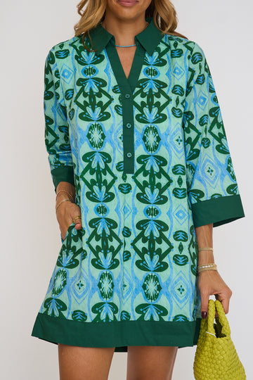 Solid Contrast Accent Boho Floral Dress