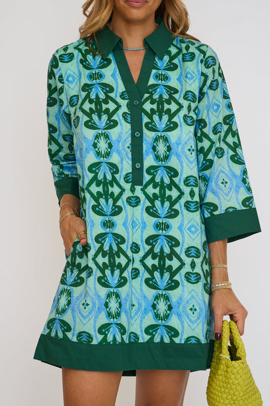 Solid Contrast Accent Boho Floral Dress