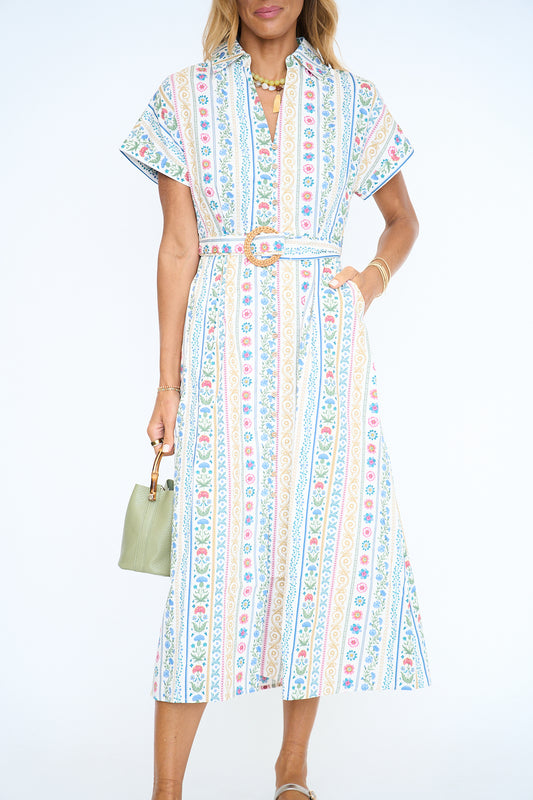 French Cottage Floral Maxi Dress W/Belt