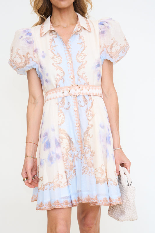 Short Sleeve Button Down Belted Mini Dress