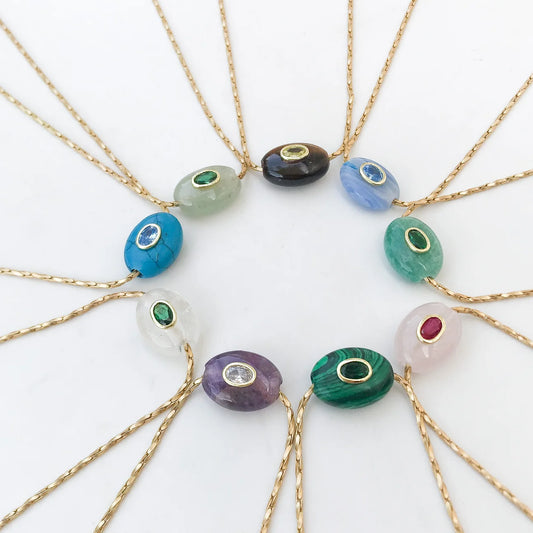 Oval Gemstone Bead on Petite Rope Necklace