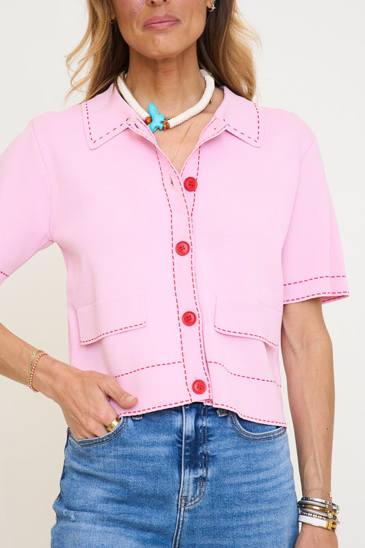 Stitch Detail Short Sleeve Knit Sweater Top