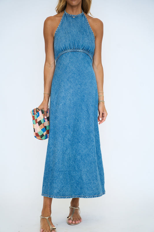 Vilman Denim Halter Maxi Dress