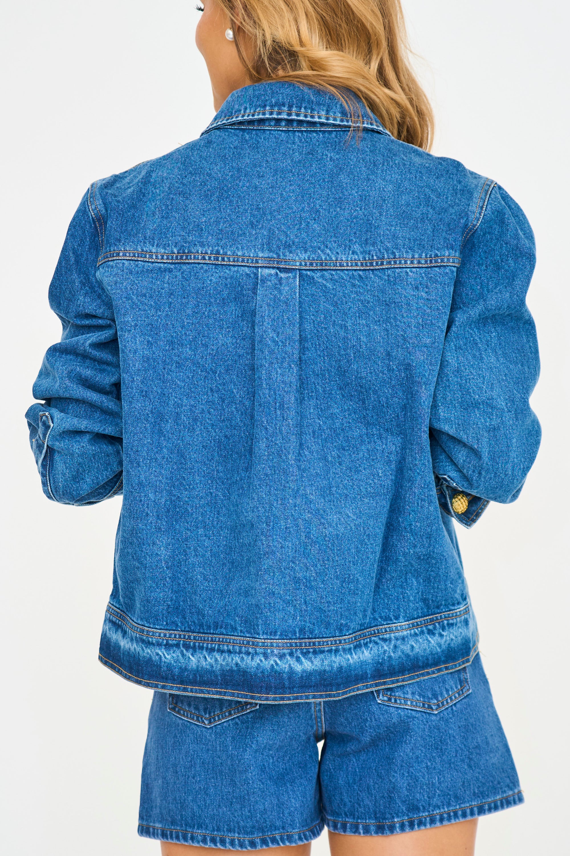 Denim Jacket with Gold Brass Buttons