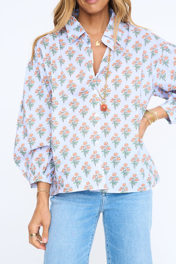 London Floral Poplin Button Up Top