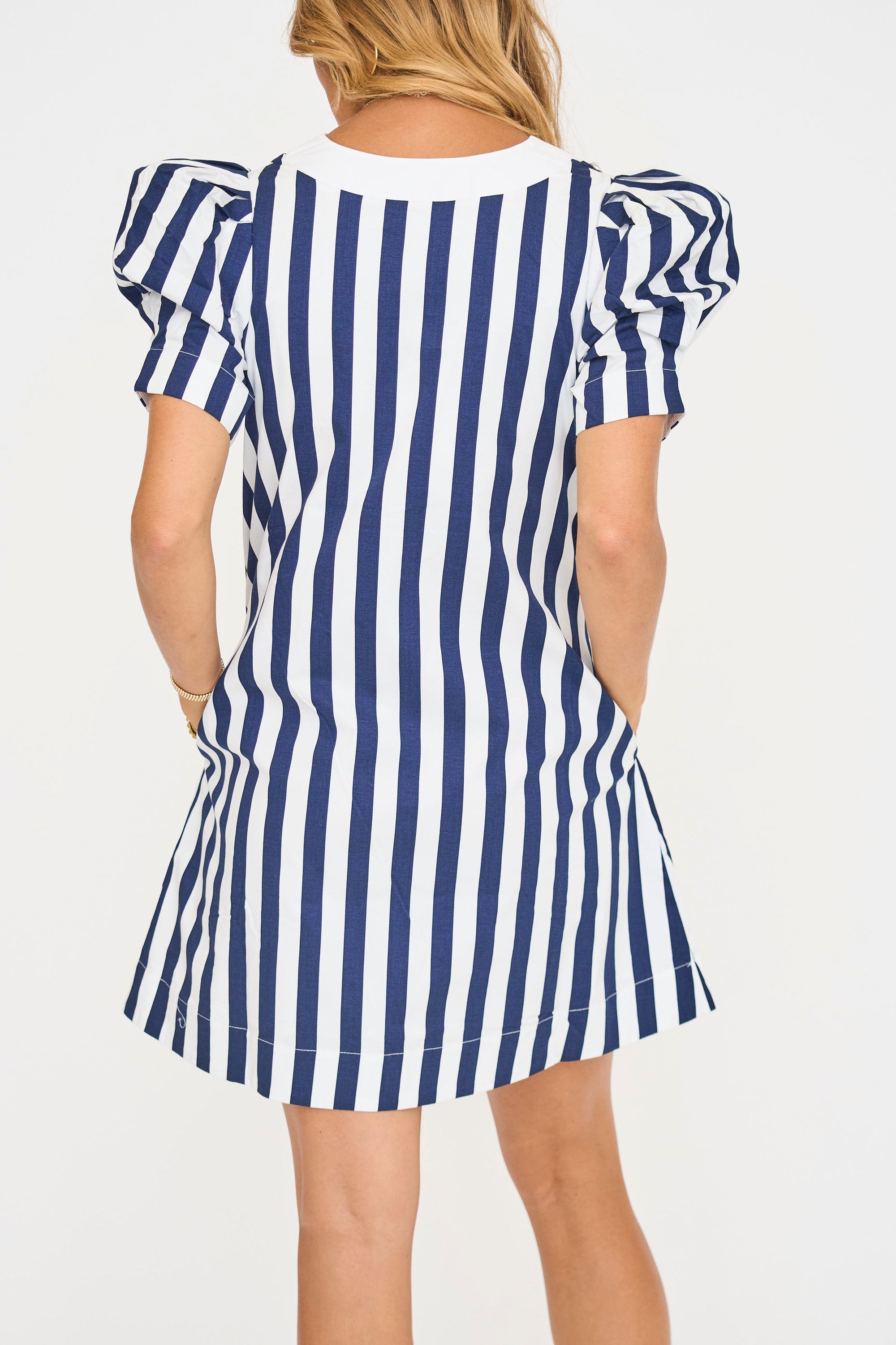 Navy/White Puffy Sleeve Mini Dress