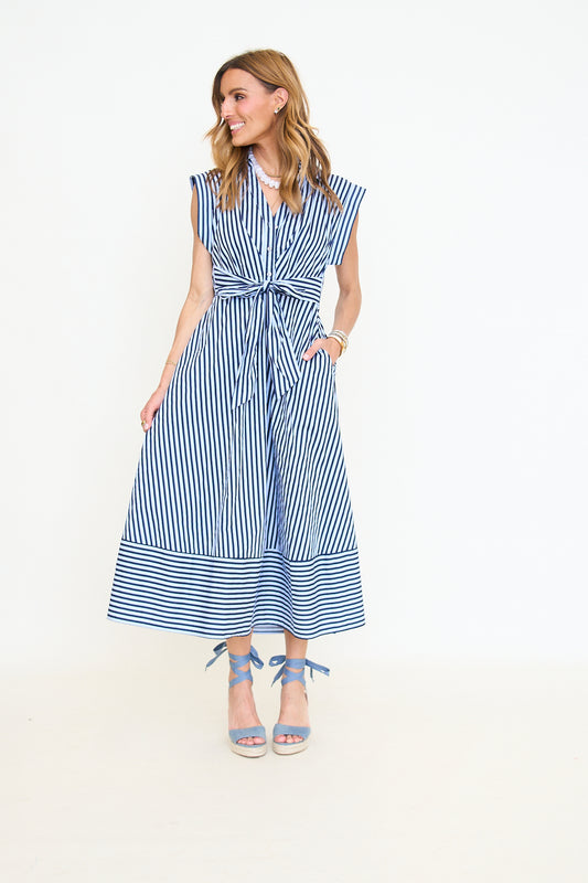 Striped Cap Sleeve Midi Dress