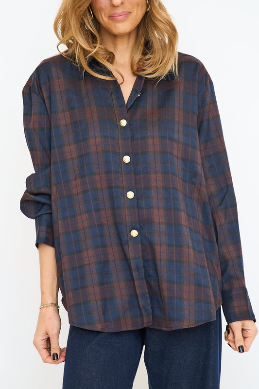 Check Shacket with Gold Buttons