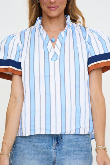Blue Stripes V-Neck Top