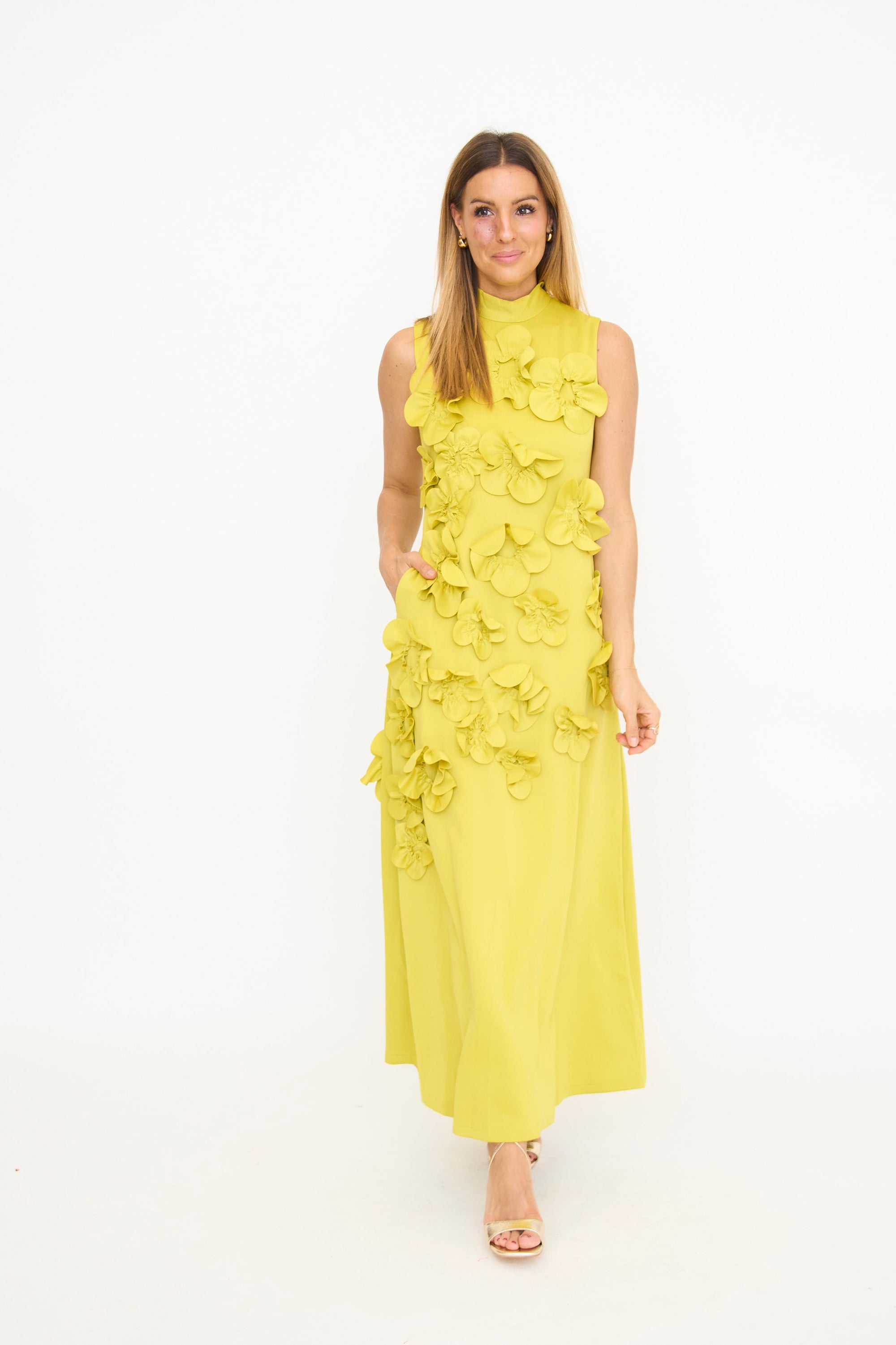 Chartreuse Floral Applique Maxi