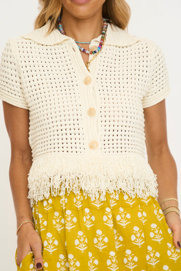Fringe Short Sleeve Knitted Top