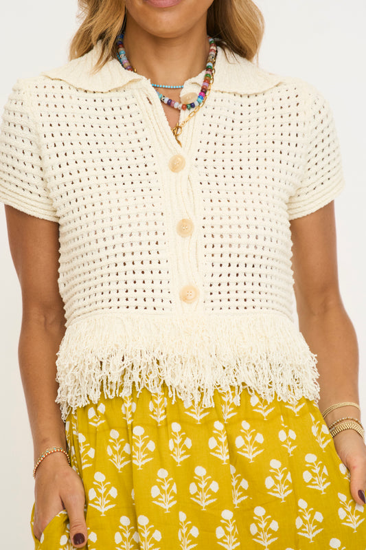 Fringe Short Sleeve Knitted Top