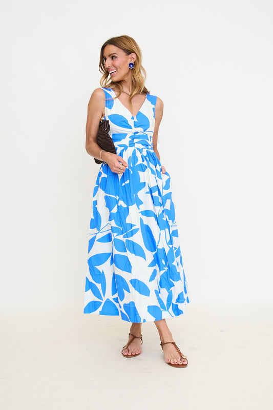 Printed Ruched Midi Dress