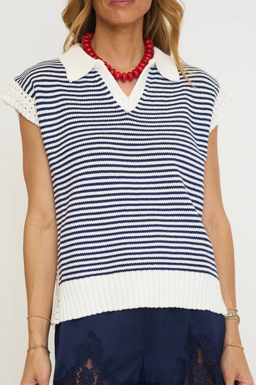 Stripe V-neck Sleeveless Sweater