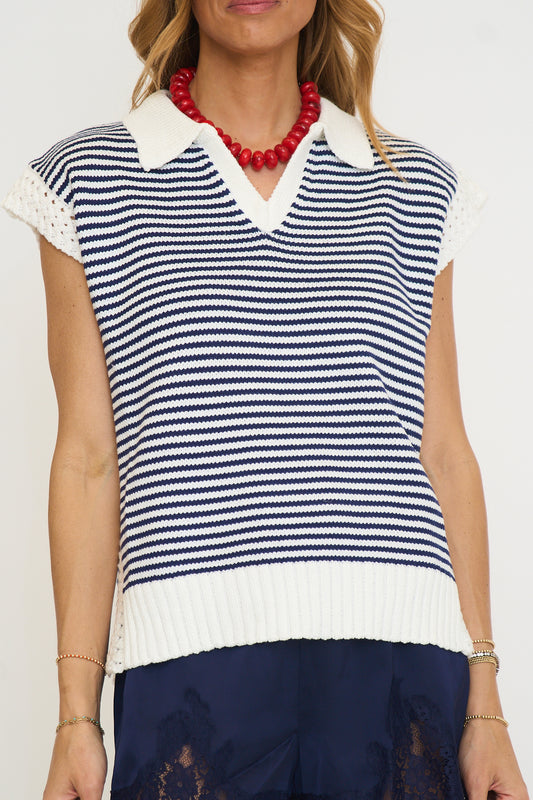 Stripe V-neck Sleeveless Sweater