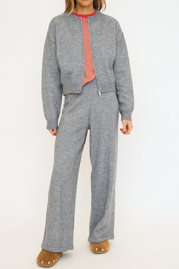 Knit Zip Up Cardigan and Long Pant Set