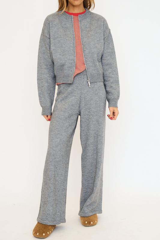 Knit Zip Up Cardigan and Long Pant Set