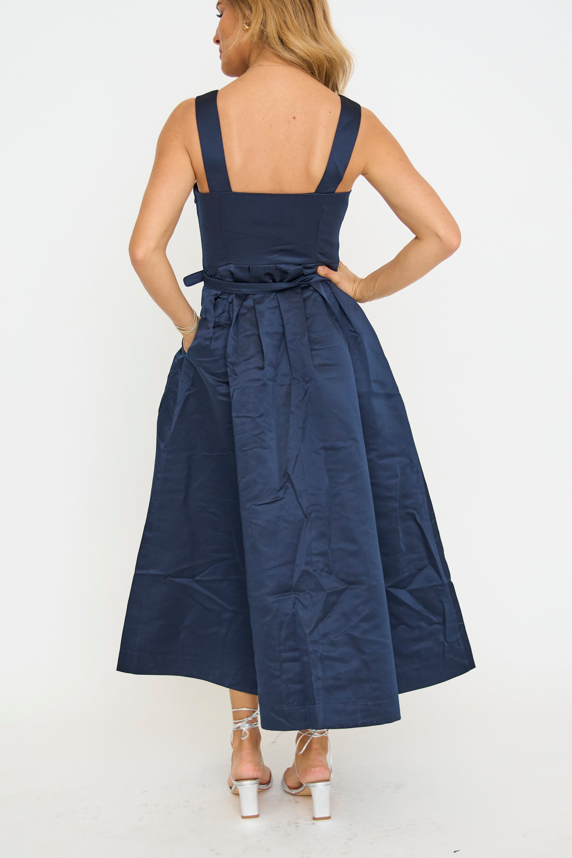 Satin Belted Midi Dress