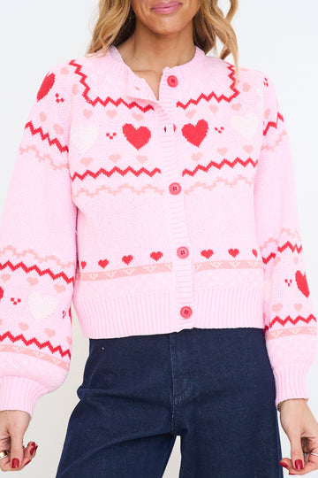 Round Neck 'heart' Pattern Sweater Cardigan