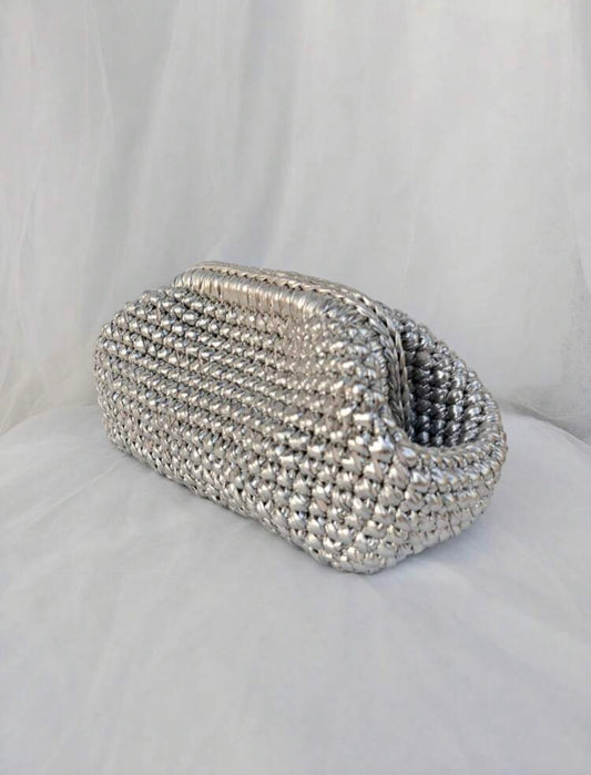 Metallic Crochet Clutch Bag