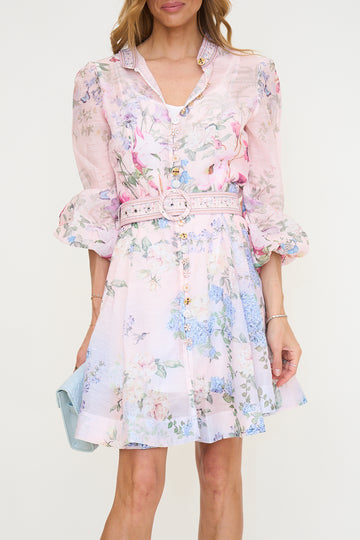 Floral Print Multi-Embellished A-Line Mini Dress