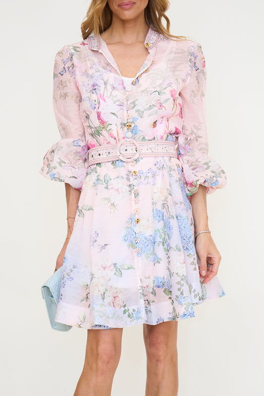 Floral Print Multi-Embellished A-Line Mini Dress