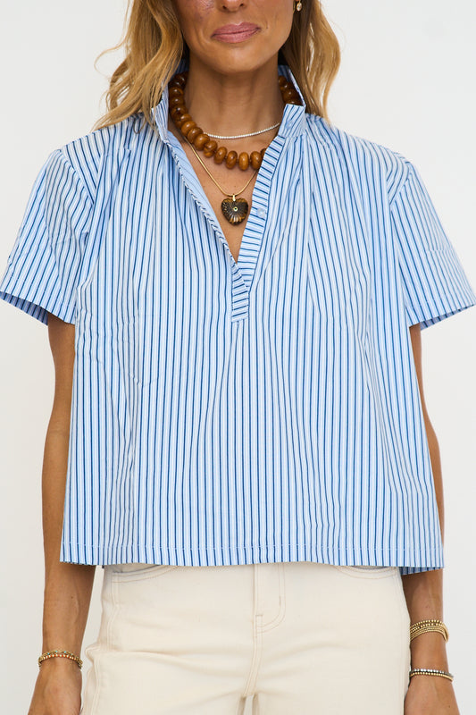 Varsity Stripe Stand Collar Top