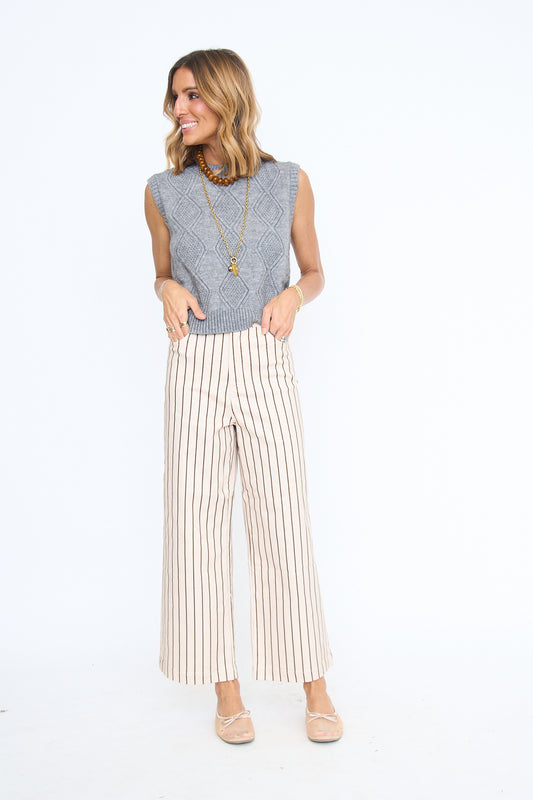 Ecru Stripe Wide Leg Pants
