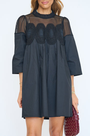 Crochet Lace Trim Accent Babydoll Dress