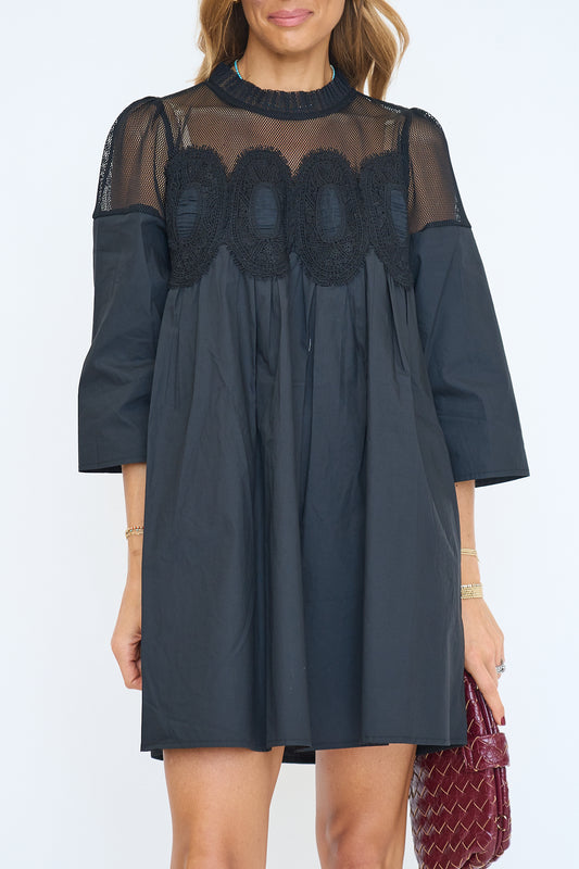 Crochet Lace Trim Accent Babydoll Dress