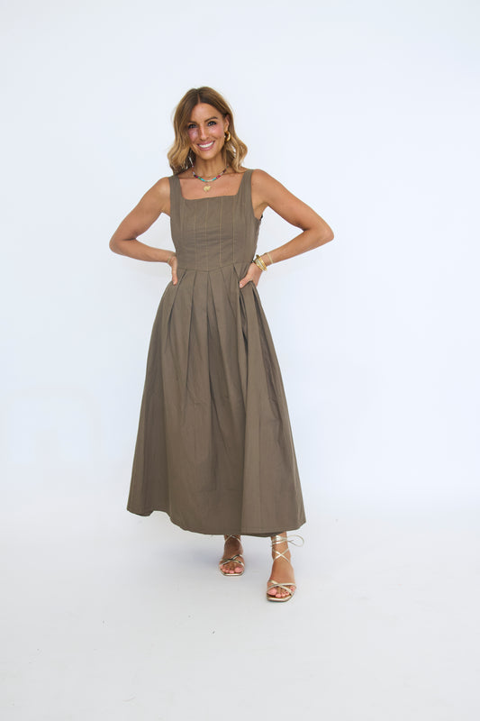 Stitch Front Pleated Detail Dress