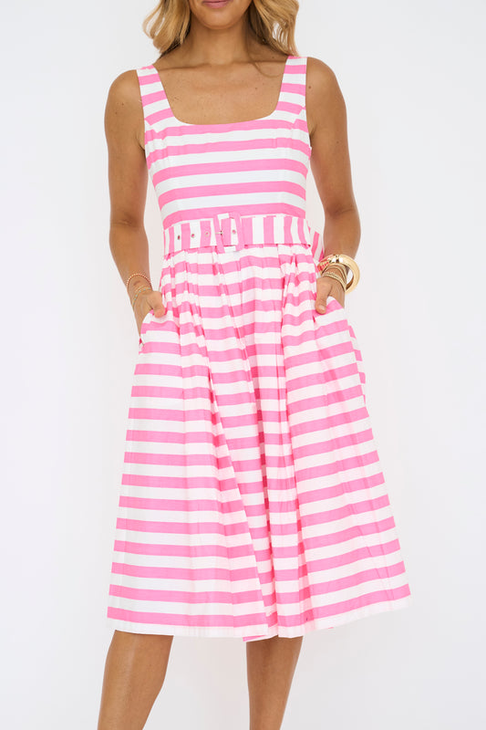 Pretty In Pink Stripe Classic Midi Dress