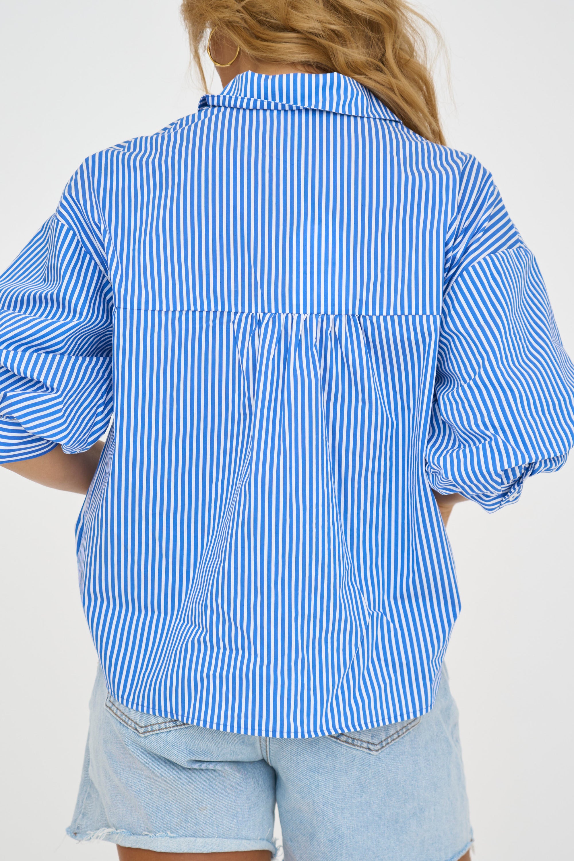 Stripe Balloon Sleeve Shirt