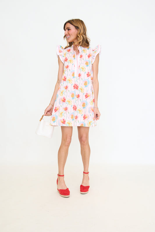 Ruffled Cap Sleeves Floral Dress