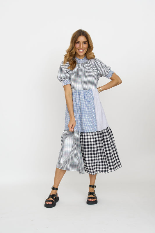 Gingham Patchwork Midi Dress