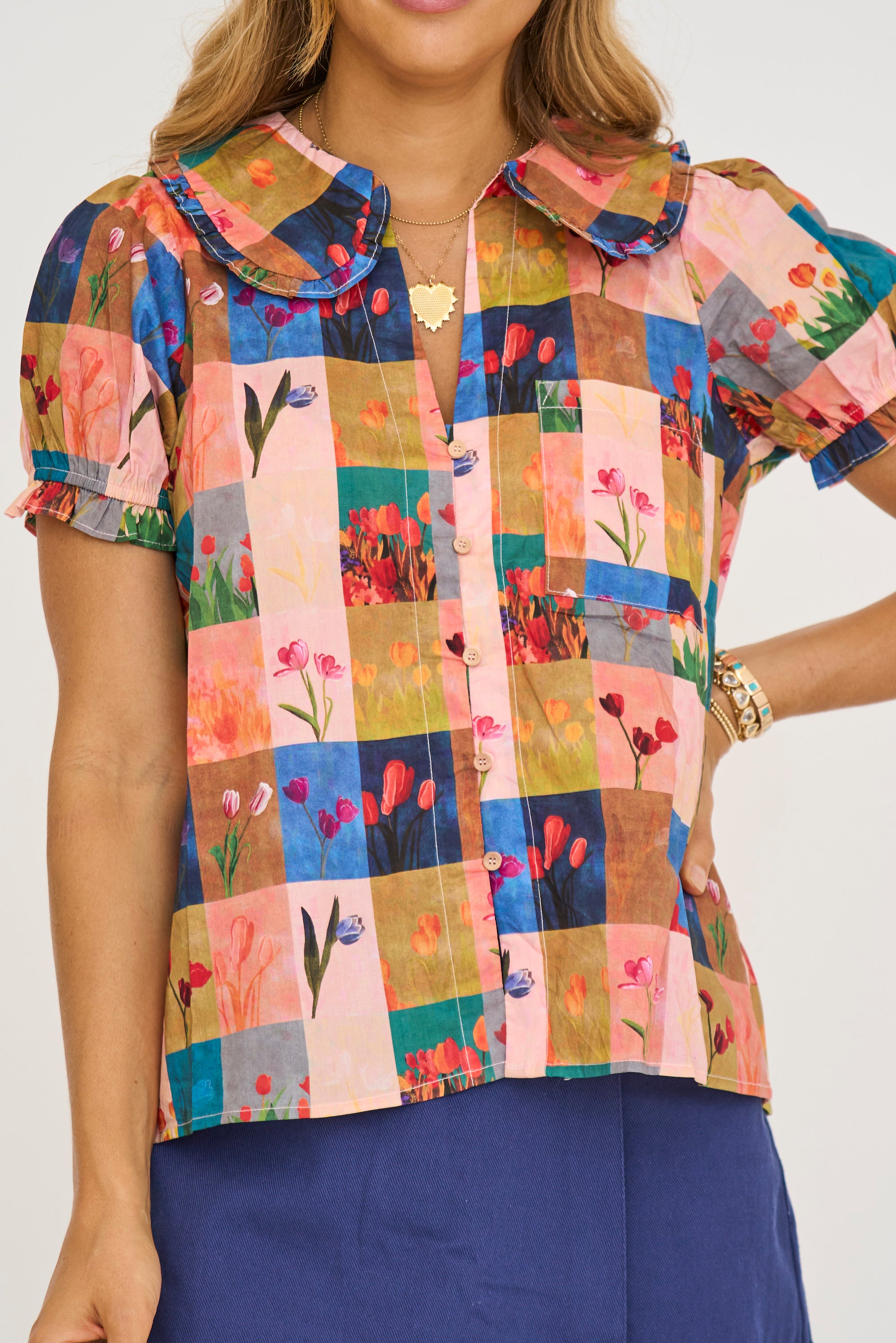 Peter Pan Collar Patchwork Top