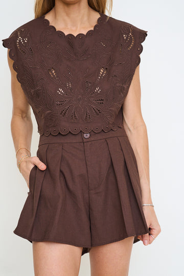 Chocolate Brown Embroidery Short Set