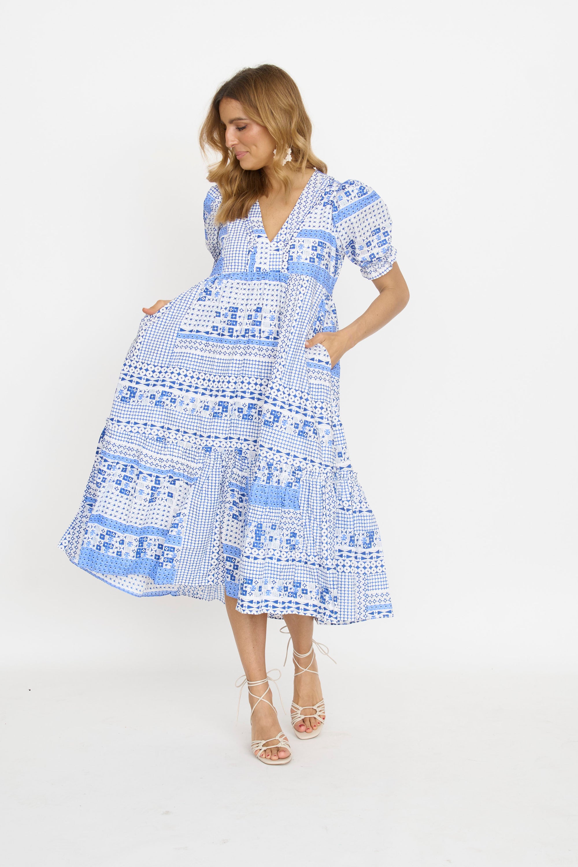 Geometric Print Tiered Midi Dress