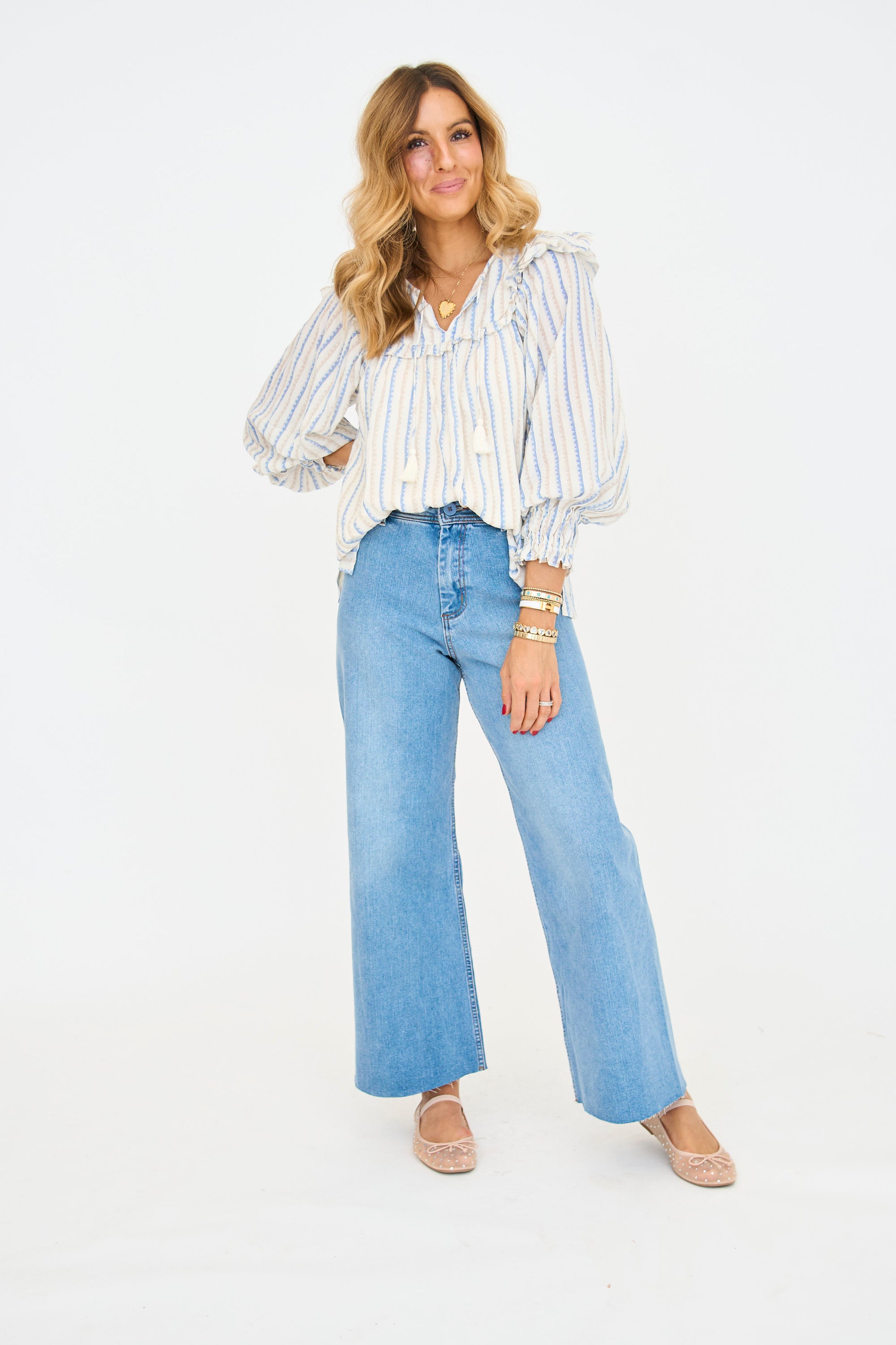 Leah Neutral Stripe Blouse