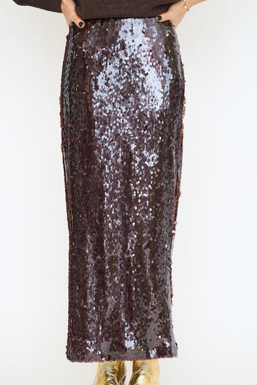 Chocolate Brown Sequin Maxi Skirt