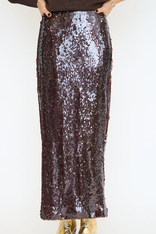 Chocolate Brown Sequin Maxi Skirt