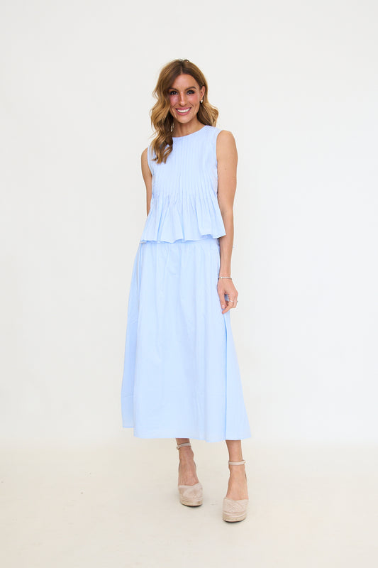 Pintucked Sleeveless Top Midi Skirt Set