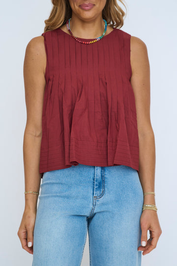 Pleated Detail High Low Sleeveless Top