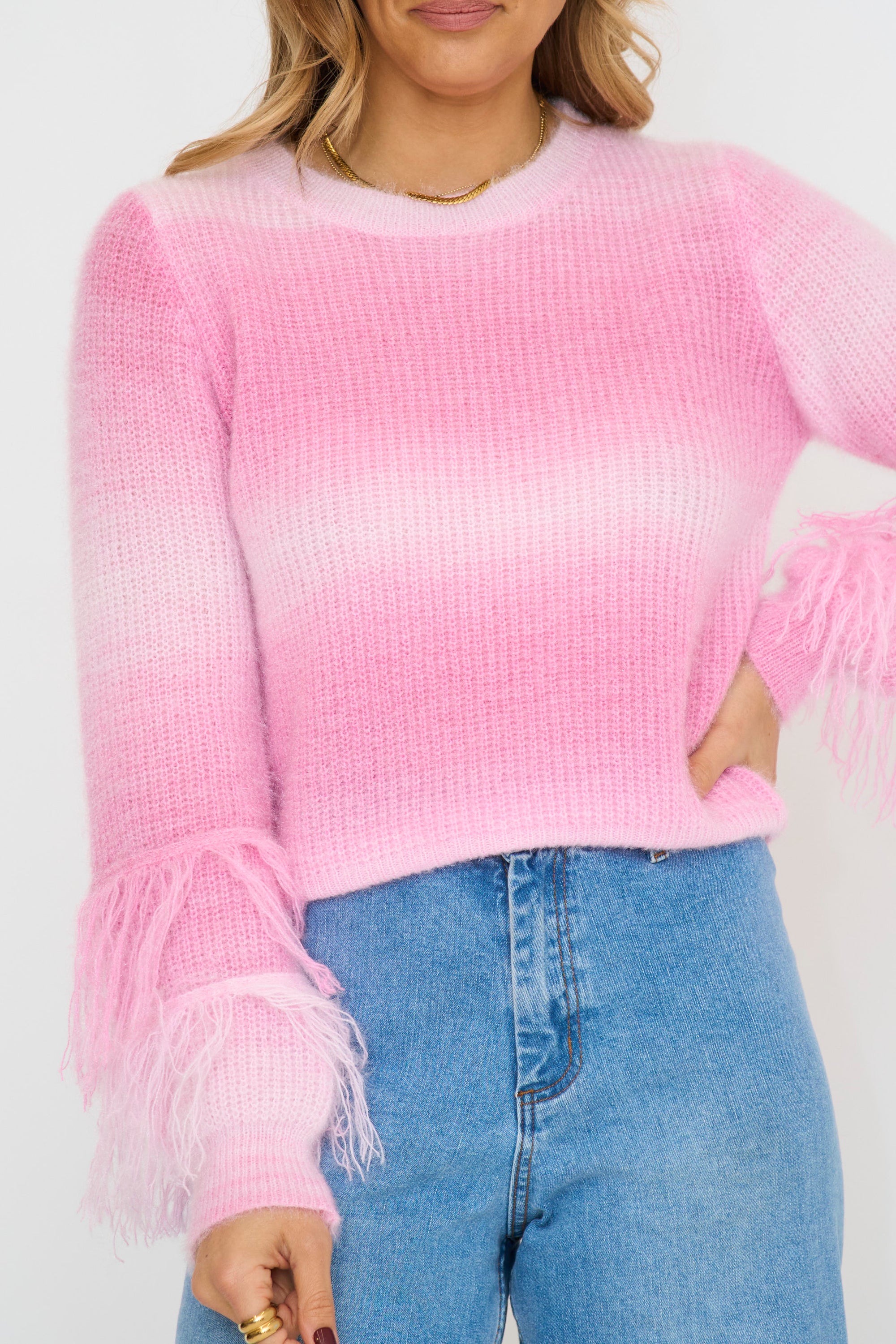 Tie and Dye Fringed Sleeve Sweater