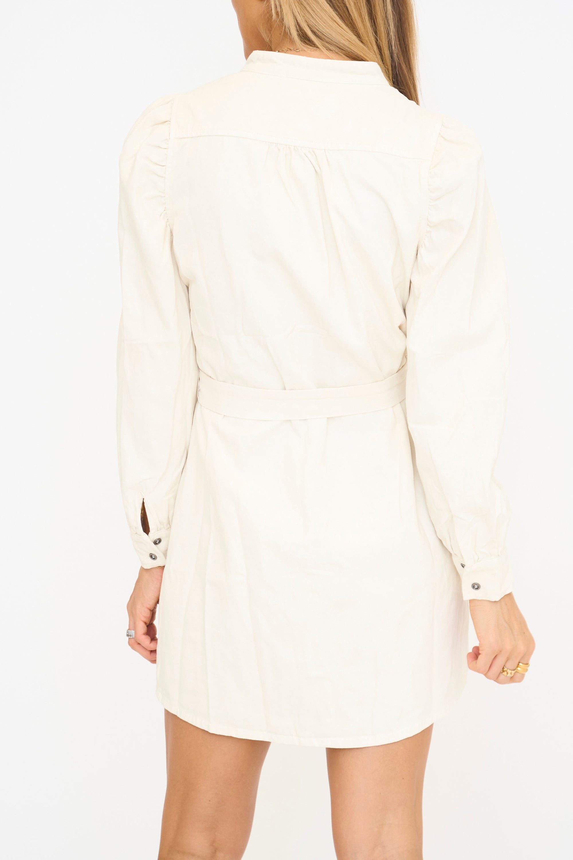 Cream Aundi Denim Puff Sleeve Dress