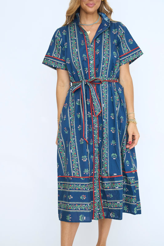 Linear Floral Pattern Midi Dress
