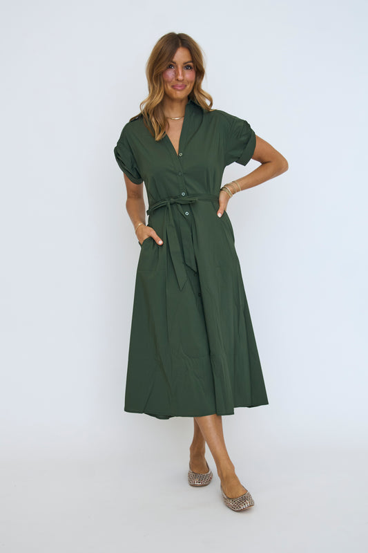 Pine Belted Midi Dress